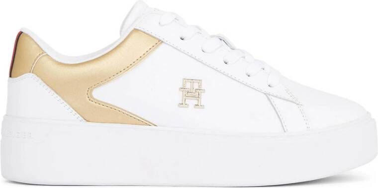 Tommy Hilfiger Witte Lace-Up Wedge Sneaker met Contrast White Dames