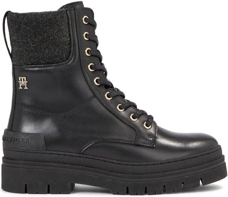 Tommy Hilfiger leren veterboots zwart