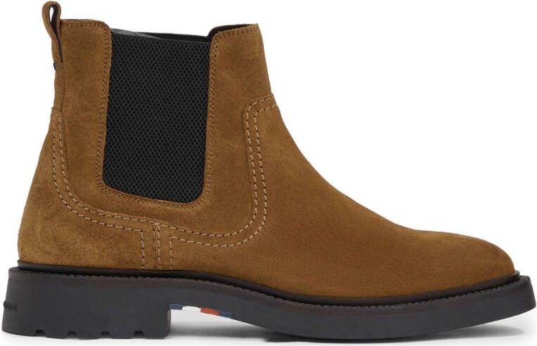 Tommy Hilfiger Chelsea-boots HILFIGER COMFORT LWT SUEDE CHEL blokhak businessmode enkellaarsjes laarzen met stretch inzet