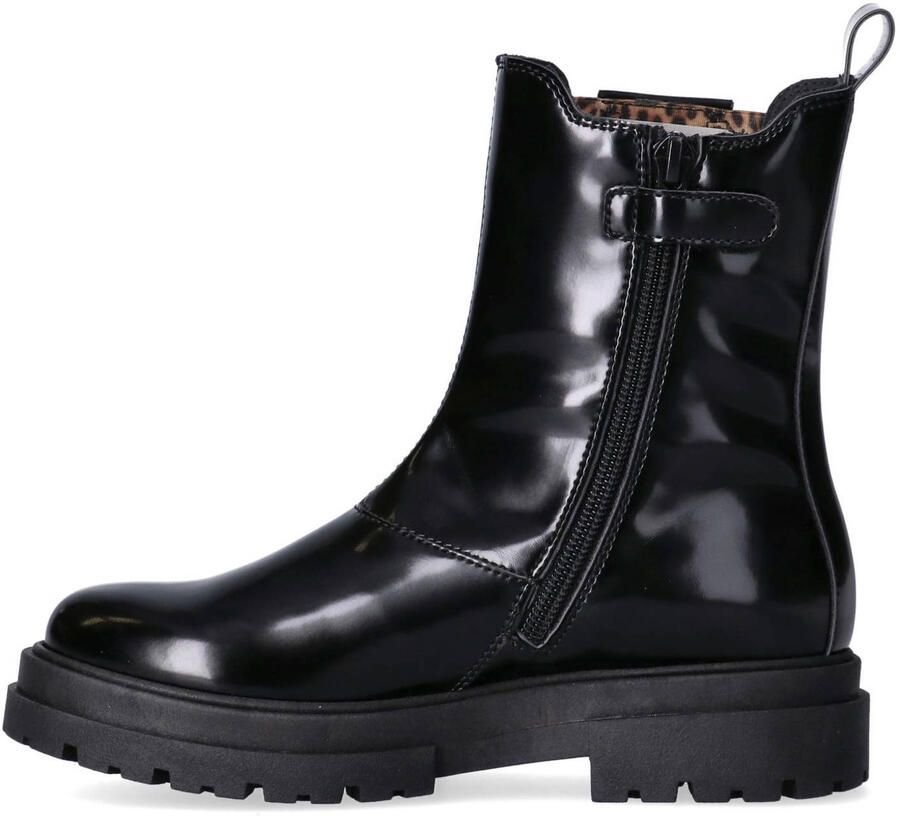 Tommy Hilfiger imitatieleren enkelboots met profielzool en panterprint zwart - Foto 7