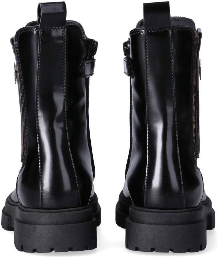 Tommy Hilfiger imitatieleren enkelboots met profielzool en panterprint zwart - Foto 8