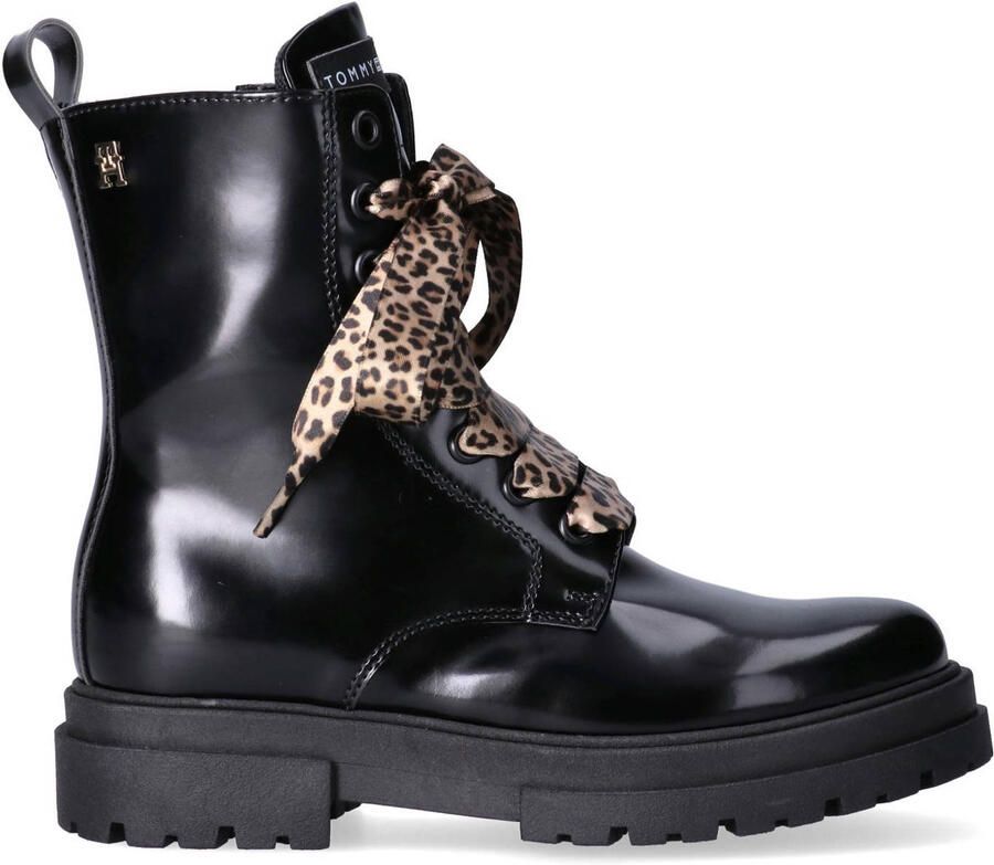 Tommy Hilfiger imitatieleren enkelboots met profielzool zwart - Foto 6