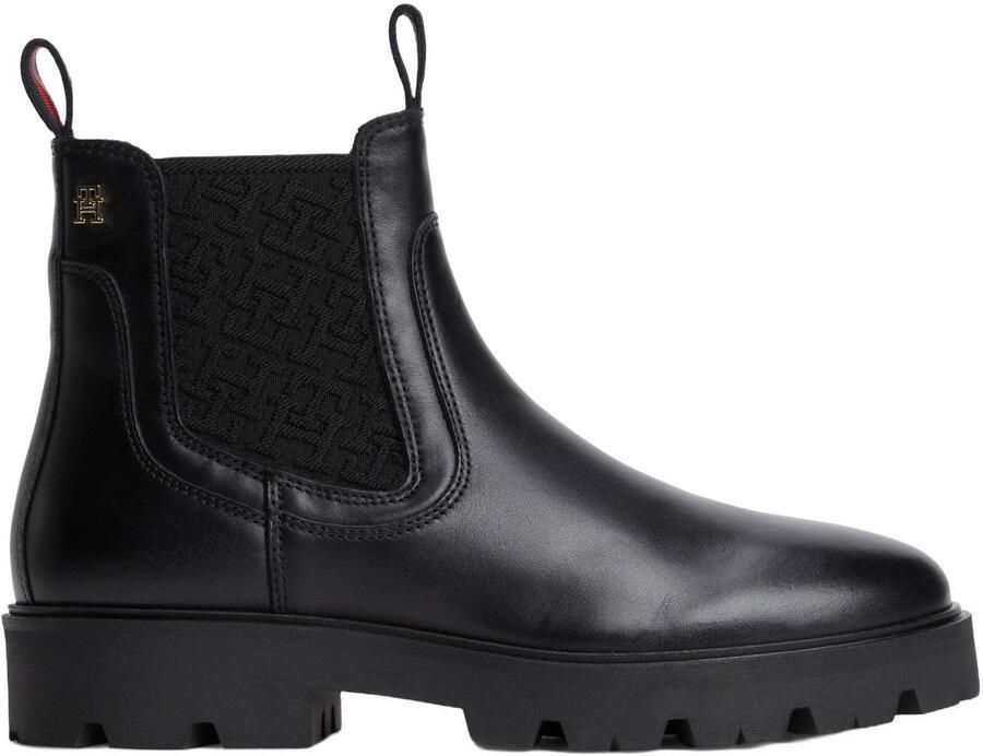 Tommy Hilfiger leren chelsea boots met profielzool zwart
