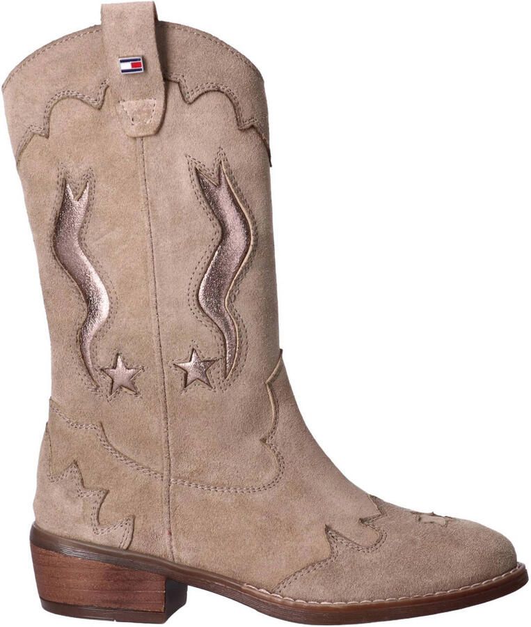 Tommy Hilfiger leren laarzen met blokhak taupe - Foto 1