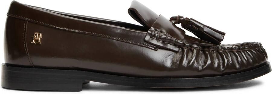 Tommy Hilfiger leren loafers met franjes donkerbruin