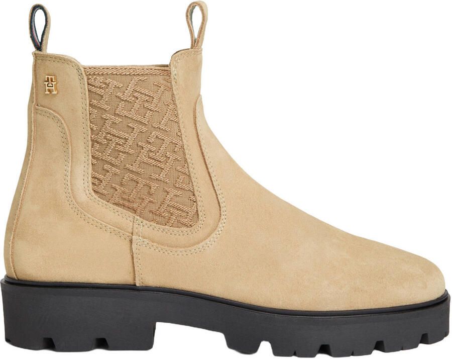Tommy Hilfiger suède chelsea boots met profielzool beige