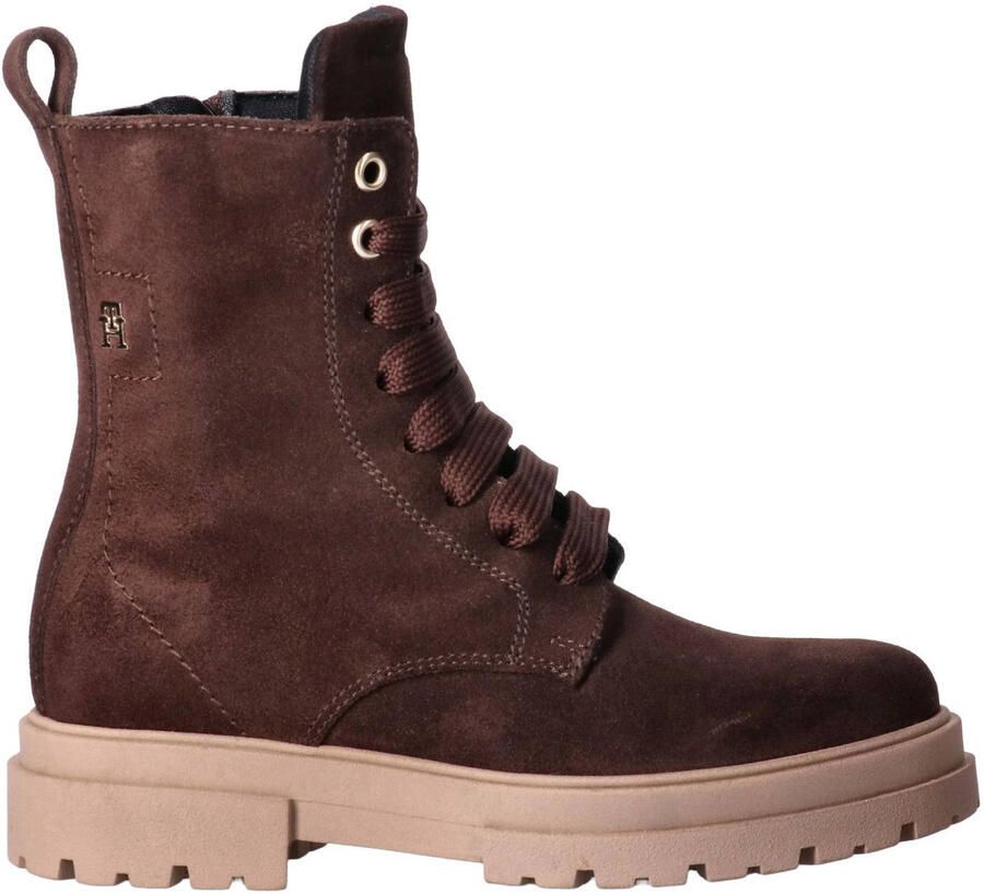 Tommy Hilfiger suède enkelboots met profielzool donkerbruin