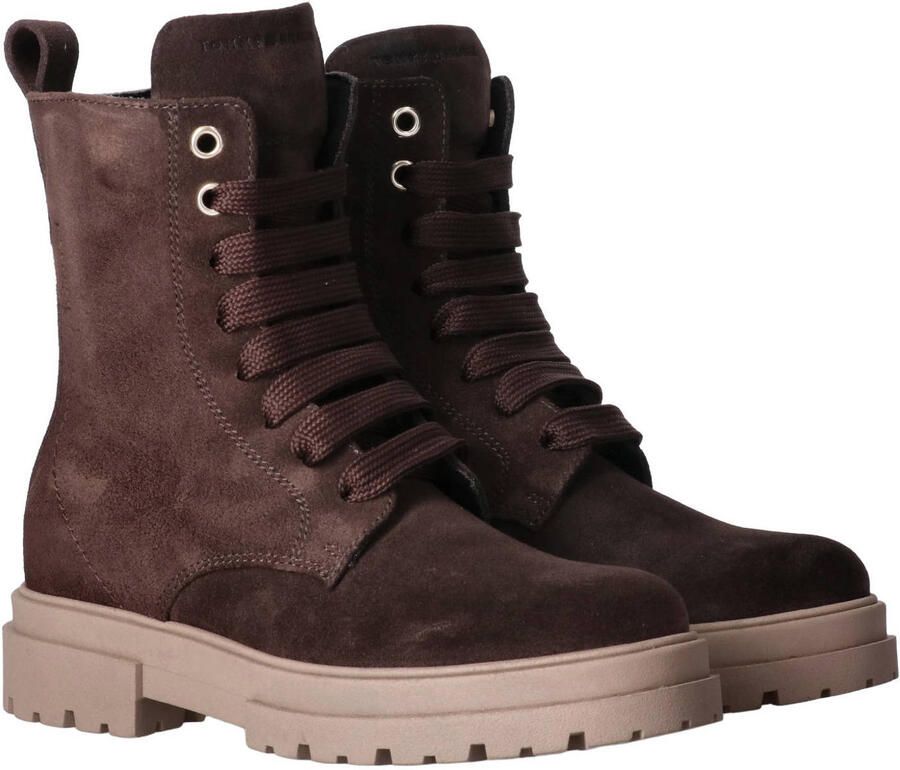 Tommy Hilfiger suède enkelboots met profielzool donkerbruin - Foto 3
