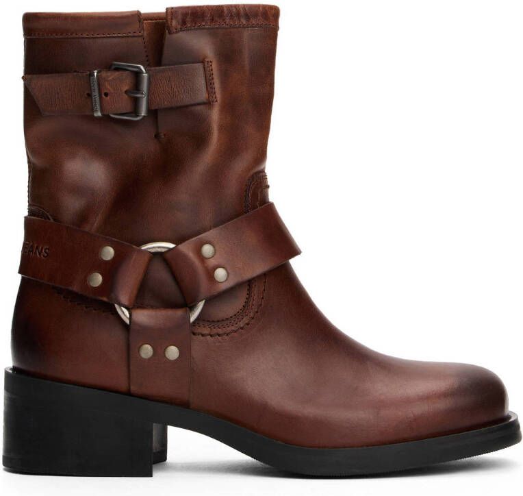 Tommy Jeans leren bikerboots bruin