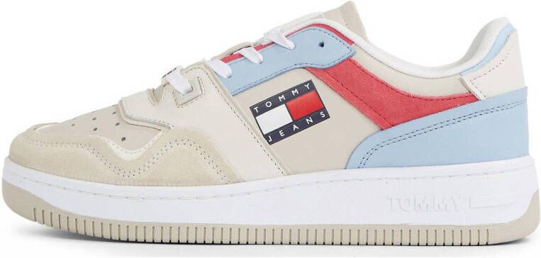 Tommy Jeans leren sneakers beige blauw rood