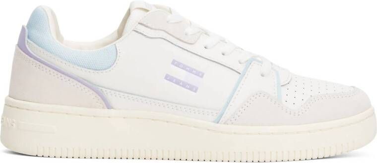 Tommy Jeans leren sneakers wit lila lichtblauw