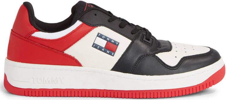 Tommy Jeans leren sneakers zwart rood wit