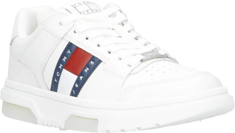 Tommy Hilfiger Witte Leren Dames Sneaker Voor Stijlvolle Elegantie