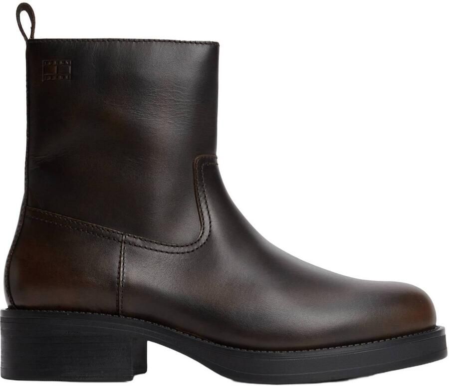 Tommy Jeans leren enkelboots zwart warm kaki