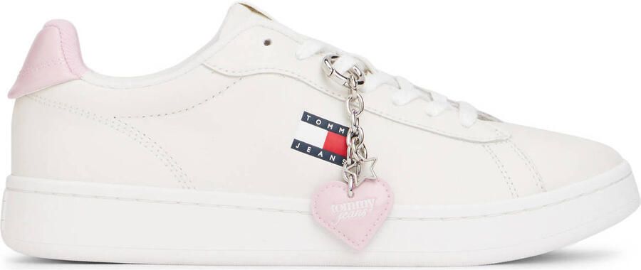 Tommy Jeans leren sneakers ecru lichtroze