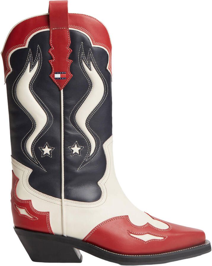 Tommy Jeans western leren cowboy boots zwart rood wit