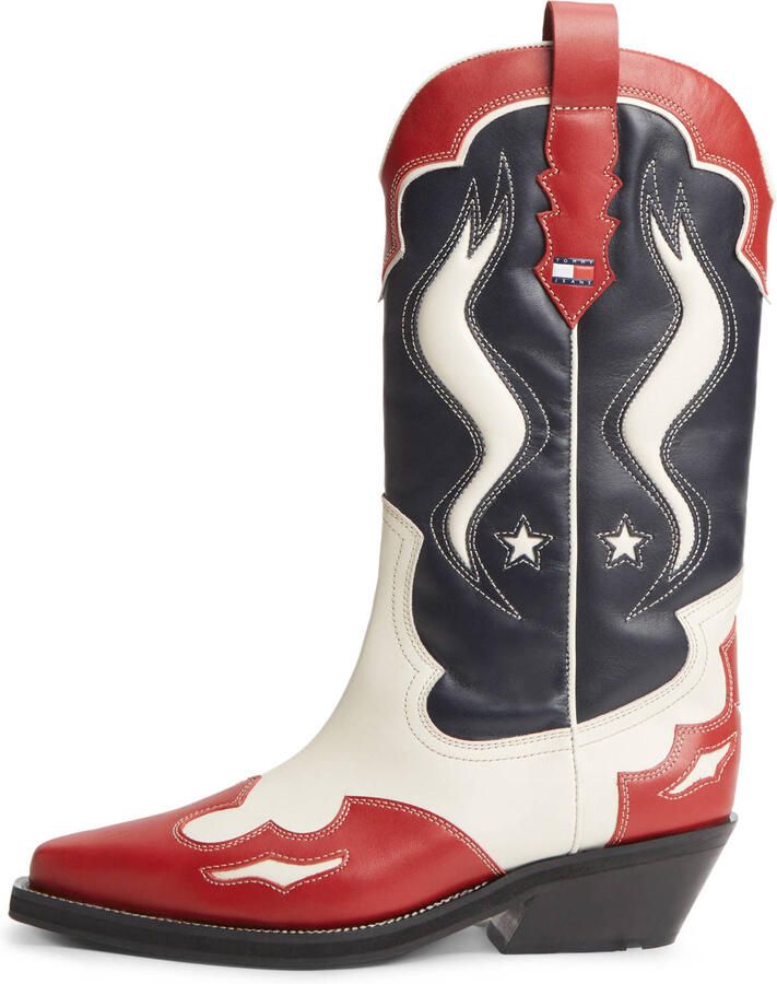 Tommy Jeans western leren cowboy boots zwart rood wit - Foto 2