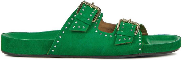 Toral Cora suède slippers met strass groen