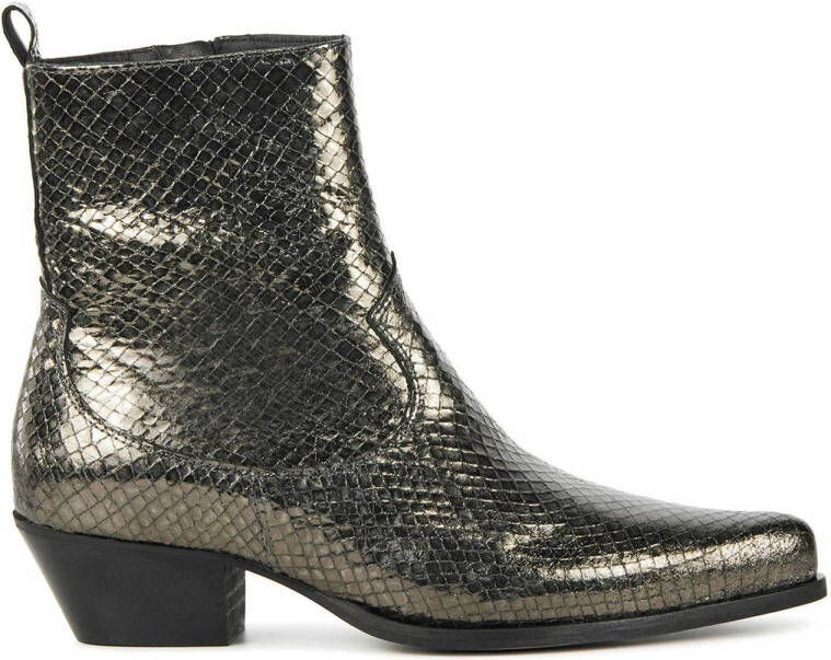 Toral leren cowboylaarzen met slangenprint grijs metallic