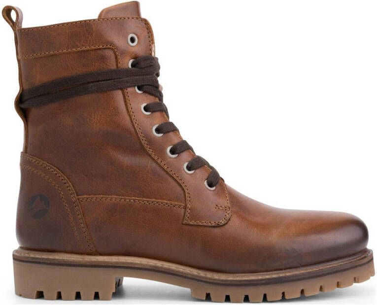 Travelin ' Kvinlog Heren Leren Veterschoenen Wol gevoerde boots Cognac leer  - Schoenen.nl