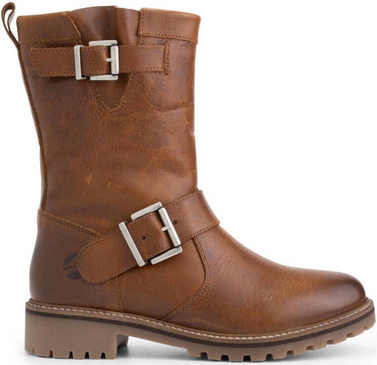 Travelin Silkeborg Lady leren bikerboots cognac