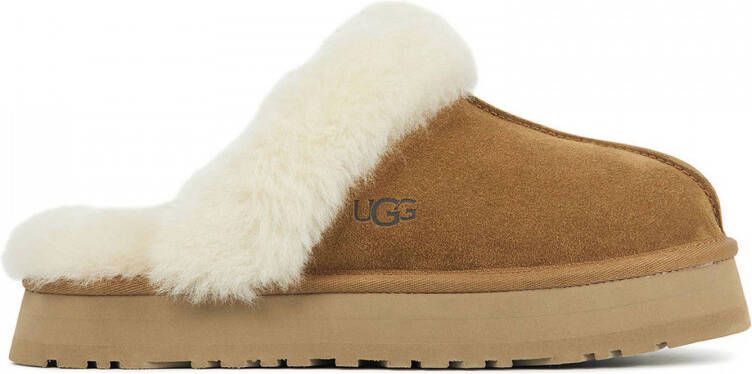 UGG Pantoffels Dames Sloffen Instappers Suède Harde zool Dichte hiel Disquette Cognac