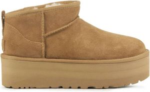 UGG Enkellaarsjes Dames Laarzen Schoenen Suède Ultra Mini Platform Cognac