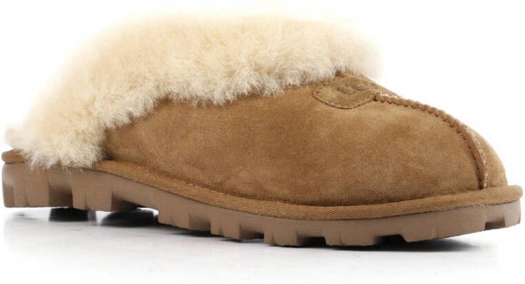 UGG Pantoffels Dames Sloffen Instappers Suède Harde zool Dichte hiel Coquette Cognac