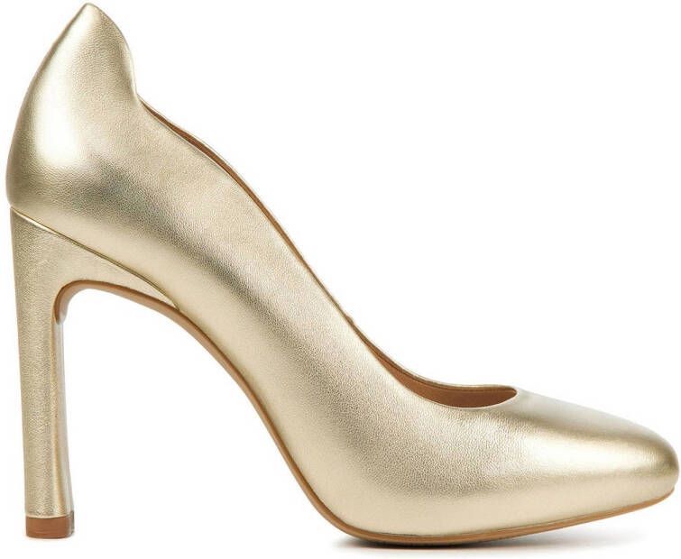 Unisa Pumps Stiletto Dames Damesschoenen Leer Blokhak hoogte 10 cm Pascual met Goud