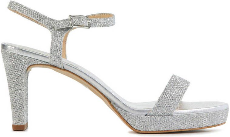 Unisa Sandalen Dames Damesschoenen Leer Glitter Blokhak hoogte Soro Zilver