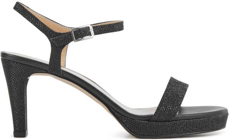 Unisa Sandalen Dames Damesschoenen Leer Glitter Blokhak hoogte Soro Zwart