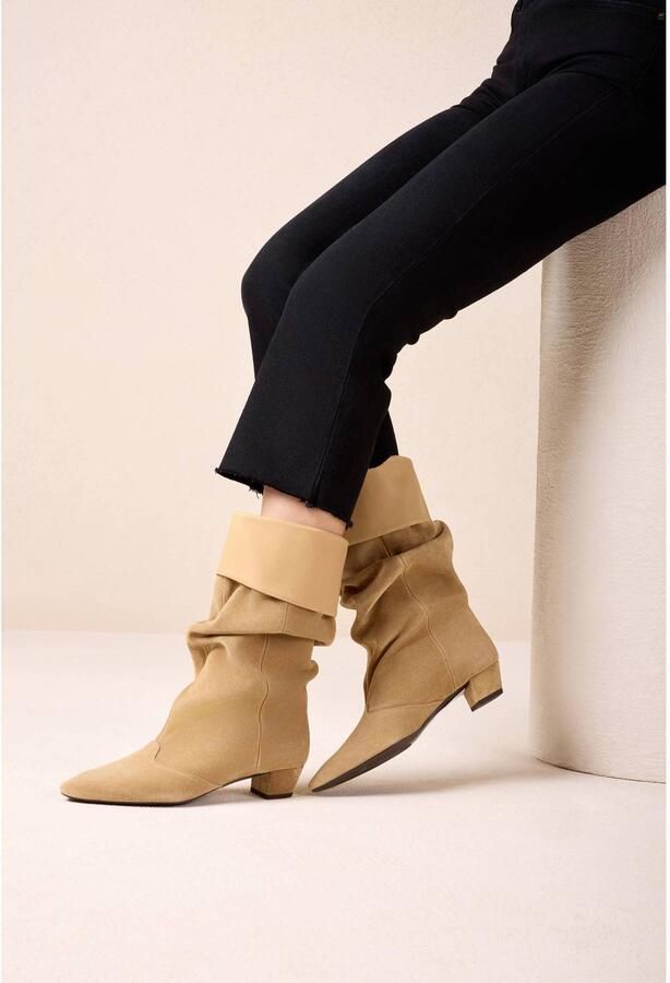 Unisa Jarvi leren laarzen met blokhak zand - Foto 3