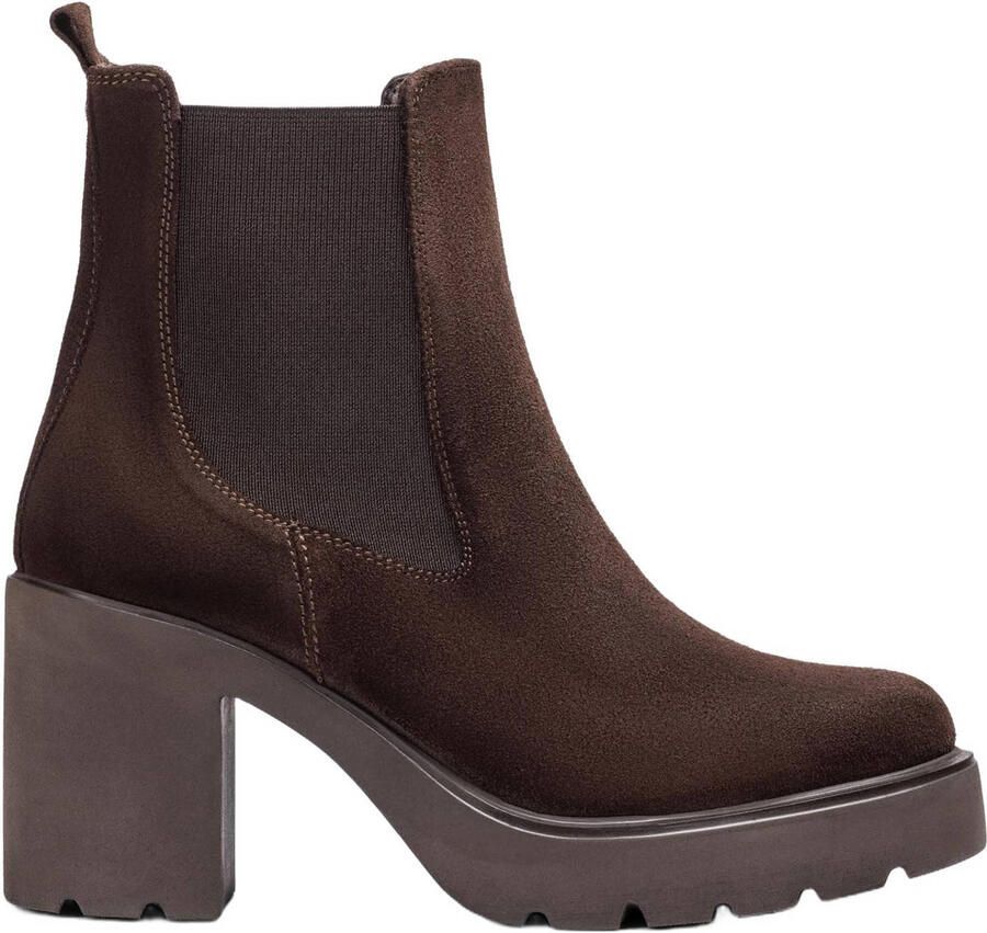 Unisa leren chelsea boots met blokhak donkerbruin