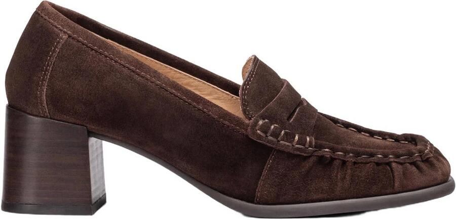Unisa leren suède pumps met blokhak donkerbruin