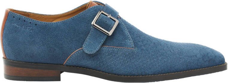 Van Lier Bregenz suède gespschoenen blauw