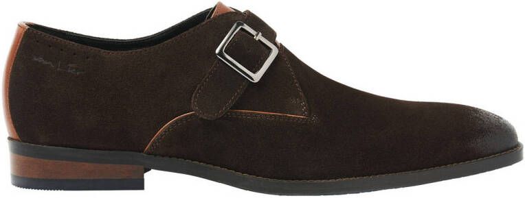 Van Lier Bregenz suède gespschoenen donkerbruin