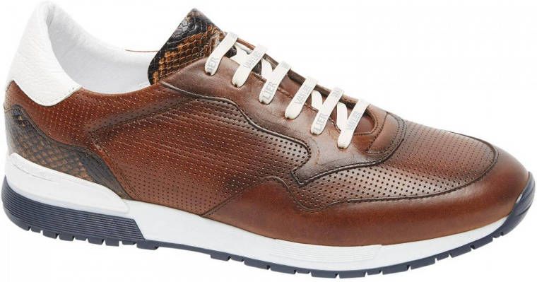 Van Lier Chavar leren sneakers cognac - Schoenen.nl