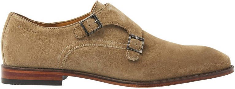 Van Lier Madison suède gespschoenen taupe