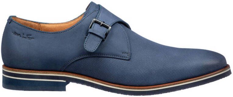 Van Lier nubuck gespschoenen blauw