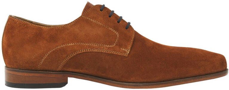Van Lier Rhodes suède veterschoenen cognac