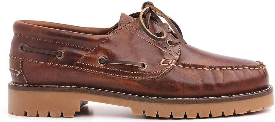 Van Lier leren bootschoenen met profielzool cognac