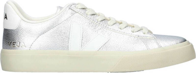 Veja Zilveren Leren Sneakers Ronde Neus Model Gray Dames