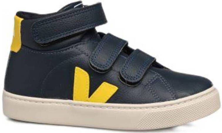 Veja Esplar Mid leren sneakers donkerblauw geel
