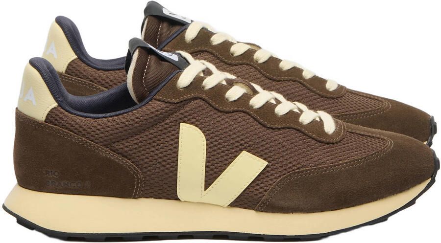 Veja Rio Branco II suède sneakers met logo donkerbruin wit