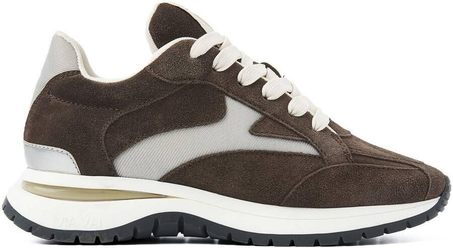 VIA VAI Lage Sneakers Dames Usher Riggs Suède Bruin