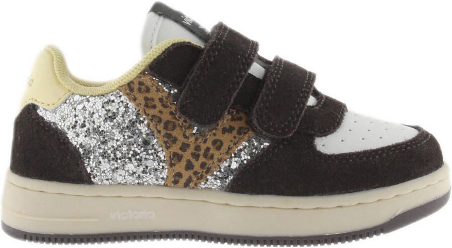Victoria leren sneakers zwart zilver panter