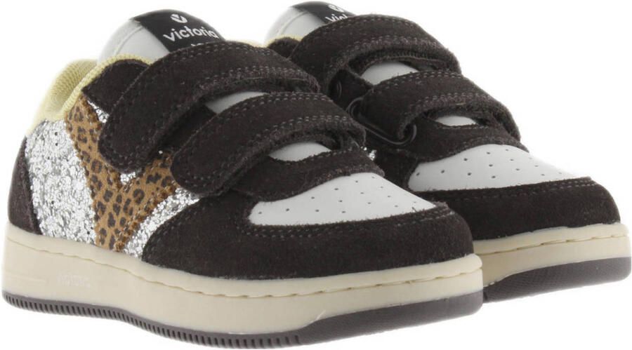 Victoria leren sneakers zwart zilver panter