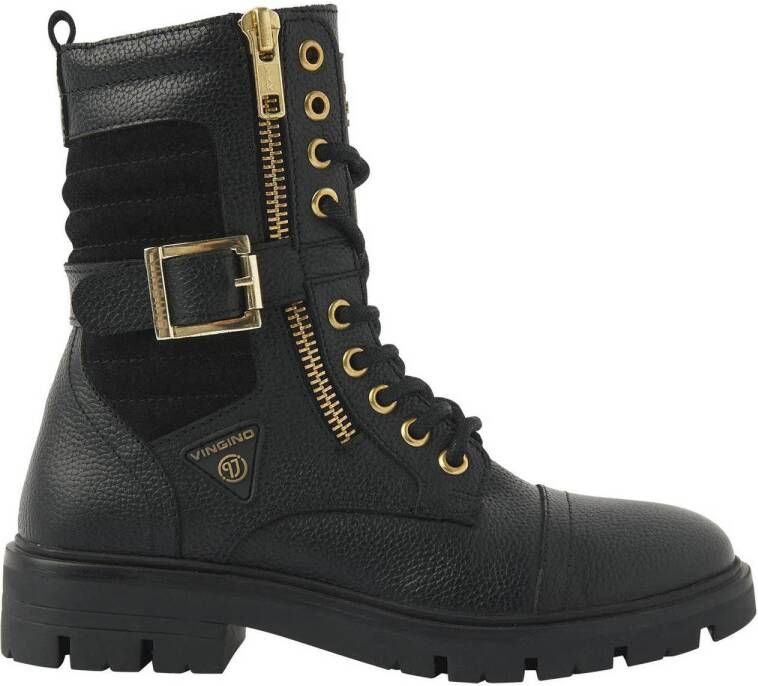 Vingino Britt leren veterboots zwart