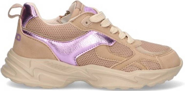 Vingino VIN825183-708 Meisjes Lage Sneakers Grijs Paars Leer Veters