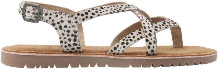 Vingino Coco leren sandalen met dierenprint wit zwart